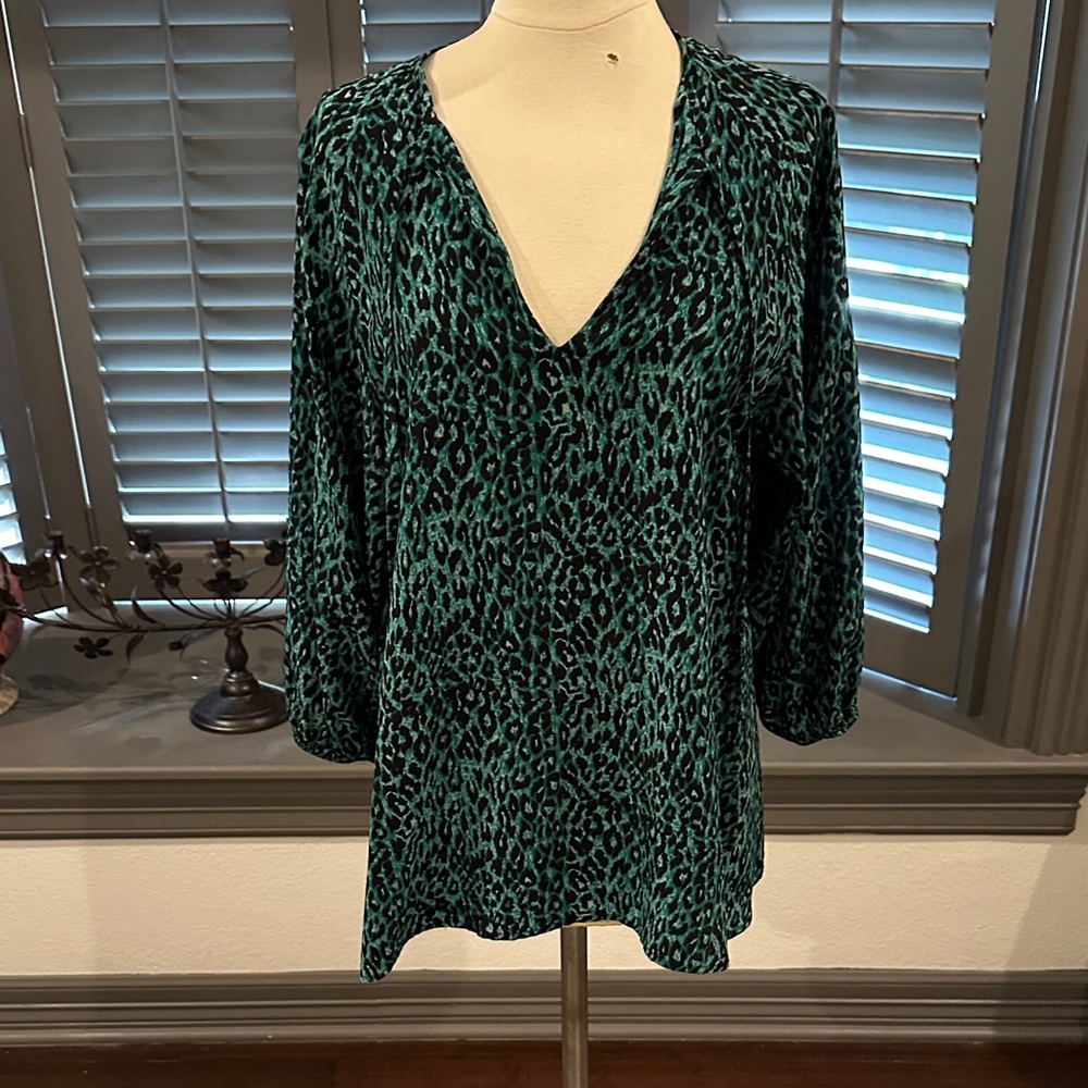 Tucker Teal Animal Print Blouse
